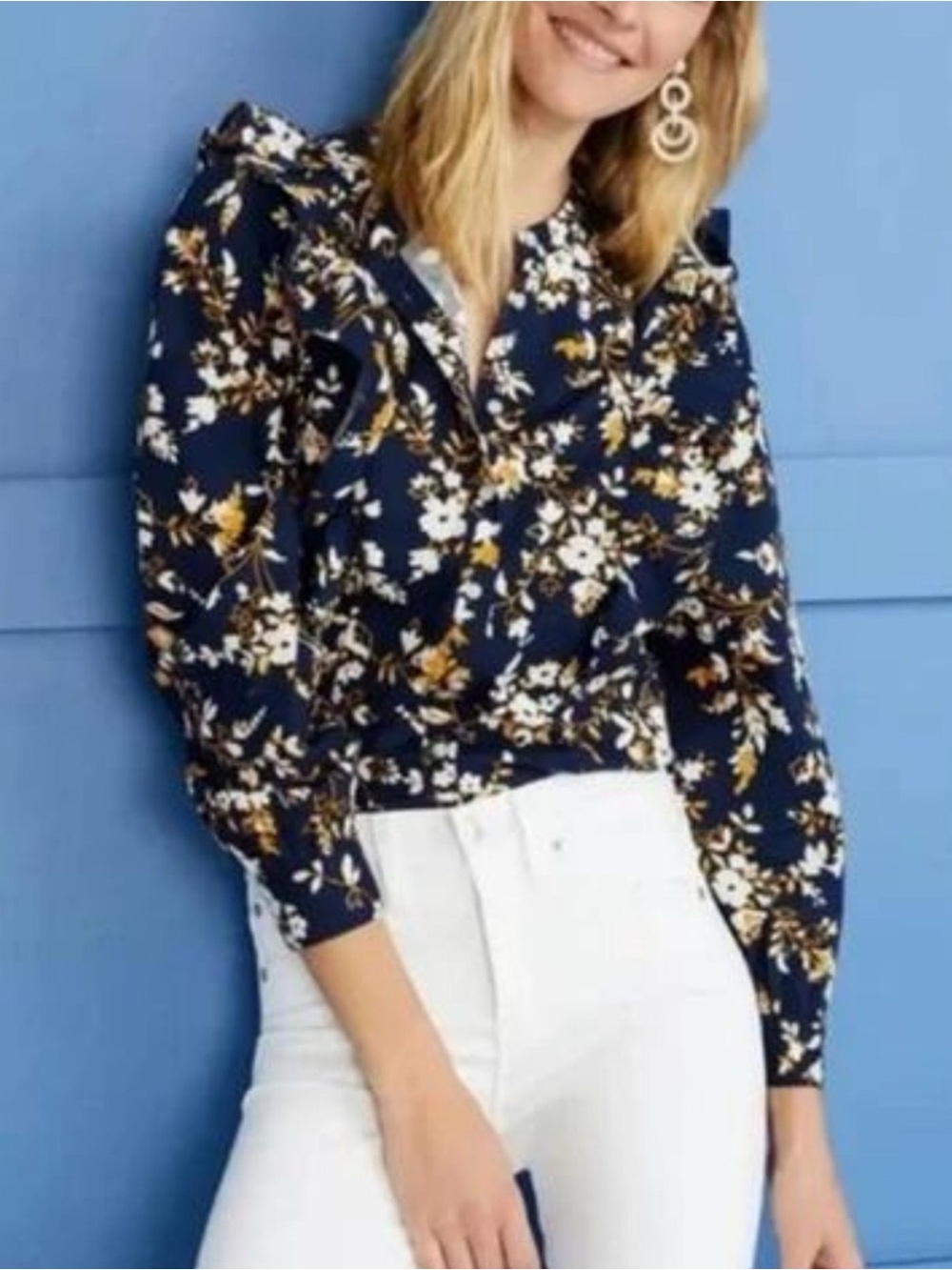 J.Crew Ruffle Long Sleeve Floral Blouse Size Small